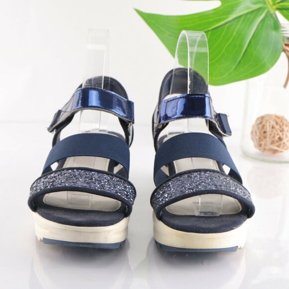 STIU Women's Sandal Size 7 Strappy Blue Elastic Glitter Platform casual Comfy - Picture 3 of 12